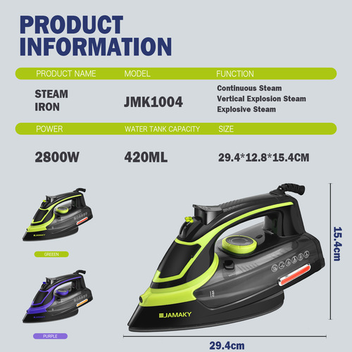 JAMAKY Household Handheld Steam Iron, Dual-Purpose Dry and Wet Iron, 2000W High Power Quick Wrinkle Removal