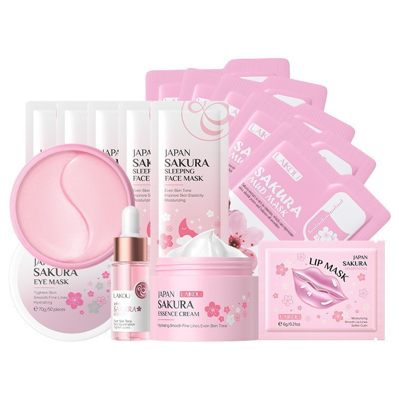 Transfronterizo LAIKOUFENYI serie de cerezo conjunto de cuidado facial hidratación humectante FDA fabricantes de stock image 15