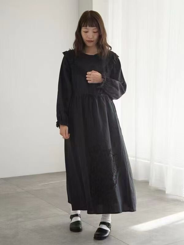 日系sm 2全麻重工丸襟森系レース女性ワンピース胸囲120センチ衣長119センチ|undefined