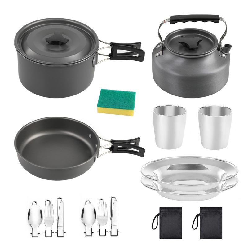 Outdoor camping DS-310 sets of pot and teapot stainless steel cup plate meal bag suit portable camping cookware