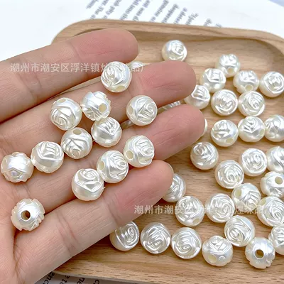 ABS imitation pearl double-sided rose flower spacer beads, handmade DIY jewelry accessories, cream-colored glue, phone chain, keychain