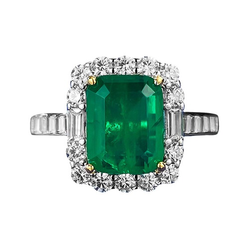 Mujing Jewelry New S925 Silver Simulated Emerald 2 Carat Cluster Inlaid Diamond Ring for Women 7*9 European and American Cross-Border