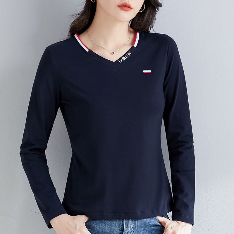 ホワイトVネックインナーレイヤリングシャツ、女性用スリムフィットTシャツ、2025年初春新作アウター長袖薄手トップス|undefined