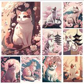 花卉樱花猫抽象海报工厂一件代发高清喷绘帆布画外贸入仓货源虾皮
