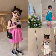 Little Girls' Summer Dress Baby Fashion Trendy Children's Personality Streetwear Korean Style Color-blocked Letter Princess Tank Top Dress