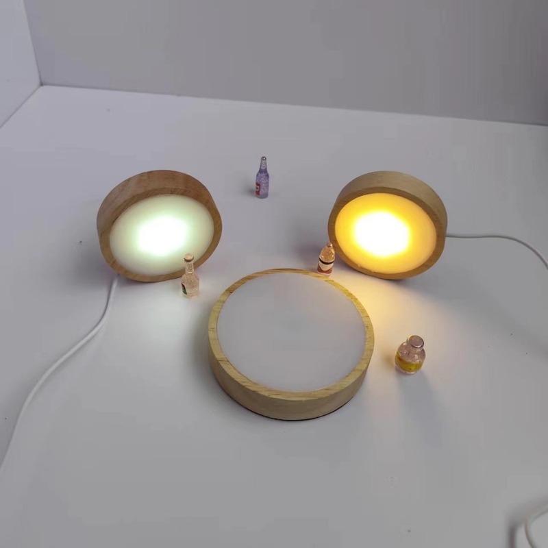 円形方形拡散板台座客間夜灯創意diy実木発光小夜灯led発光台座|undefined