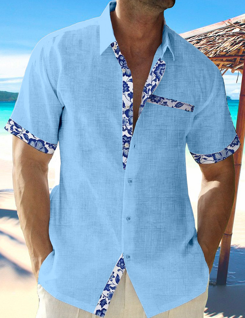 Cardigan décontracté à manches courtes pour hommes, chemise de plage hawaïenne à col Polo contrasté sur le devant, 2024, 2119_voghion.com