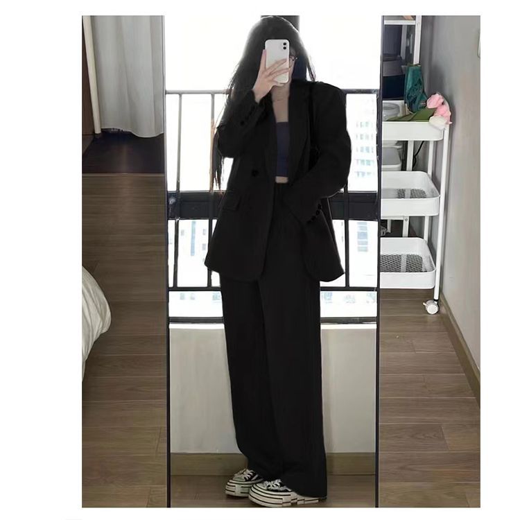 Conjunto de traje de dos piezas holgado y ajustado para mujer, chaqueta de traje informal de moda para otoño e invierno