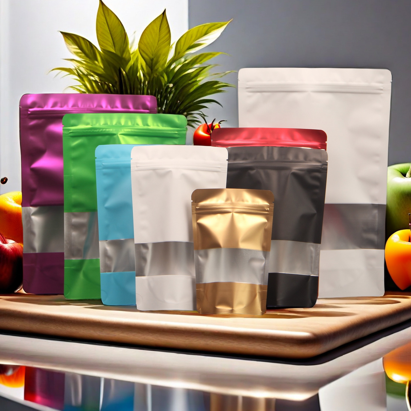 彩色开窗自立袋饼干茶叶干果食品包装袋猫狗粮铝箔拉链休闲食品袋