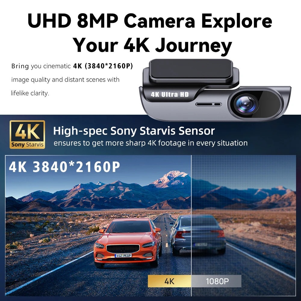 2026 New Product Cross-Border High-Definition 4K Car Dashcam Front and Rear Camera Dashcam Vehicle Recorder