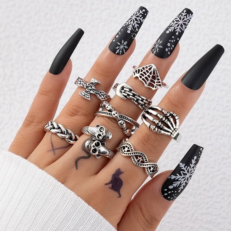 Ring Set, Retro Ethnic Style, 7-Piece European-Inspired Silver-Tone Stackable Rings
