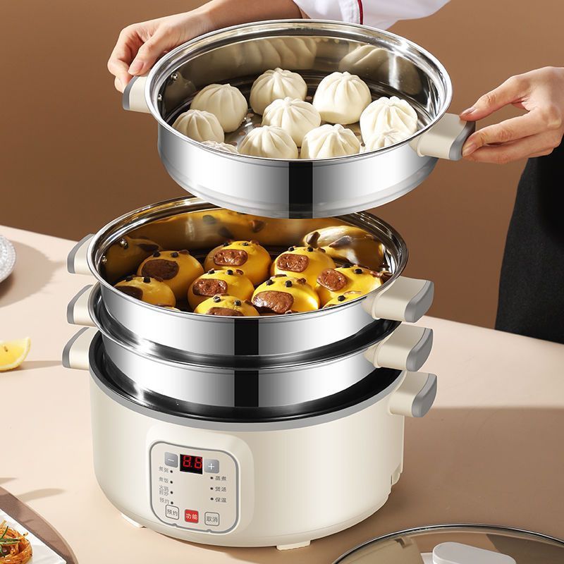 煮汤锅一锅多用蒸煮炒炖焖电火锅一体式三层大容量蒸锅家用电火锅
