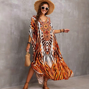 Beach Cover-Up Positioning Printed Vacation Robe Dress Cross-Border Amazon Loose Slit Bikini Sun Protection Skirt