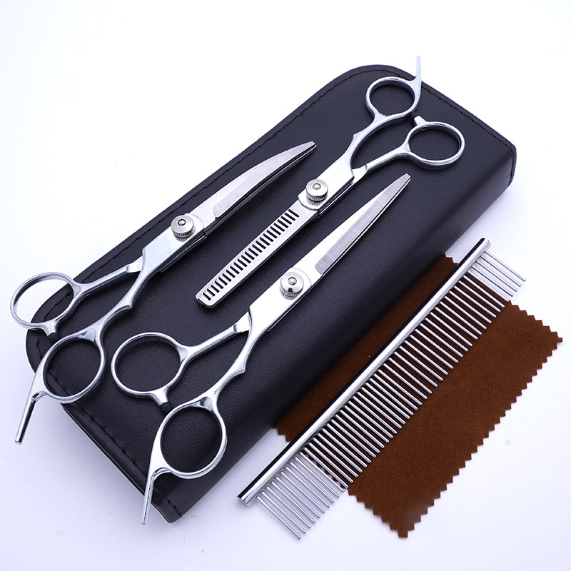 Fábrica directa PET tijeras profesional perro pelo recorte tijeras fino pelo roto pelo diente tijeras peluche juego