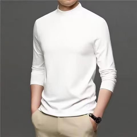 Camiseta de manga larga de los hombres de medio cuello alto color sólido todo partido casual interior medio cuello camisa de fondo moda nuevo Otoño e Invierno camisa de fondo camiseta