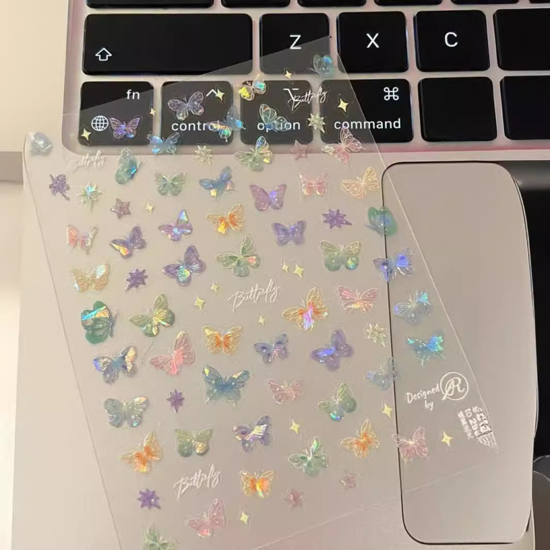 Little Red Book popular butterfly wing streamer stickers advanced flat nail stickers colorful butterfly fairy nail stickers