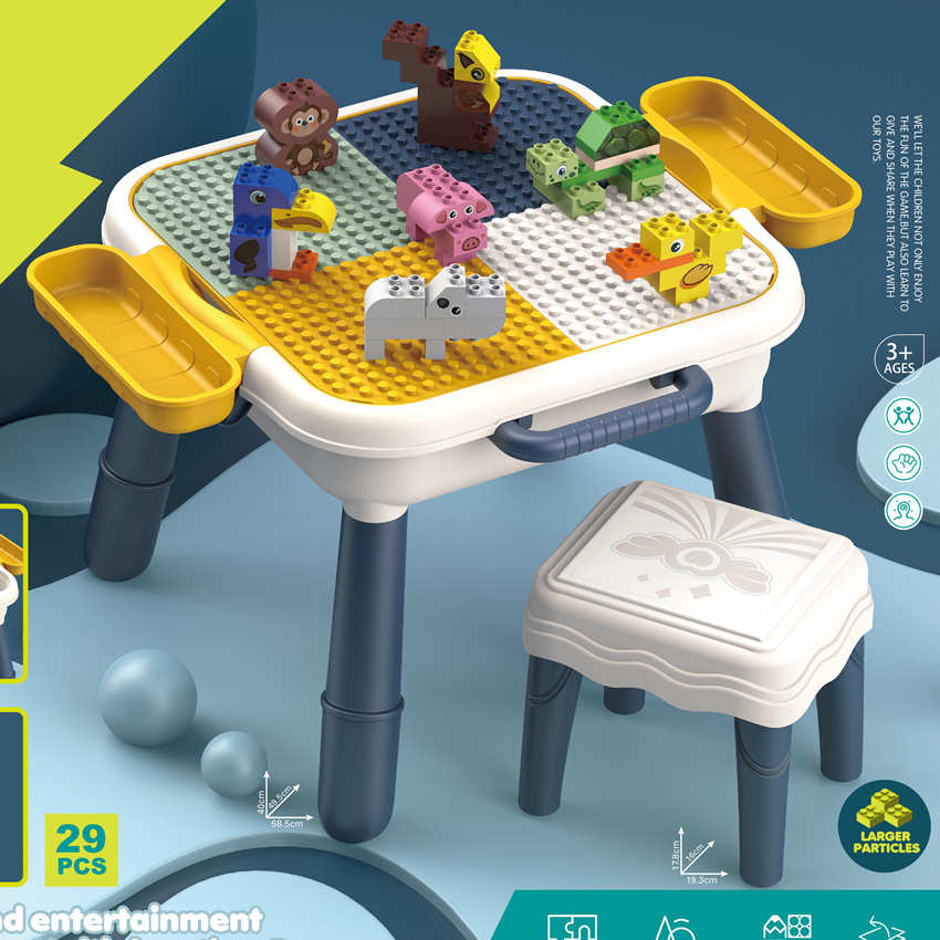 Comercio exterior niños multi-funcional gran partícula ensamblada mesa de bloques de construcción juguete Rueda de la fortuna animal pequeña partícula DIY mesa de bloques de construcción