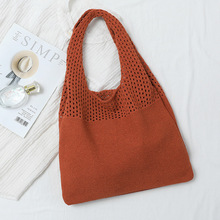 跨境韩网同款编织包复古镂空针织手提单肩包女背心包毛线简约时尚