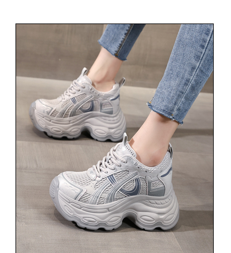 Giày sneaker nữ đế dày chunky phong cách dad sneaker, lưới thoáng khí, tăng chiều cao — màu xám chi tiết 12