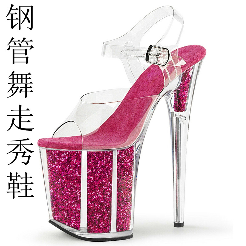 20cm tubo de acero zapatos de tacón antideslizante modelo de desfile zapatos de entrenamiento impermeables especiales de diamante de agua sandalias de cristal transparente image 7