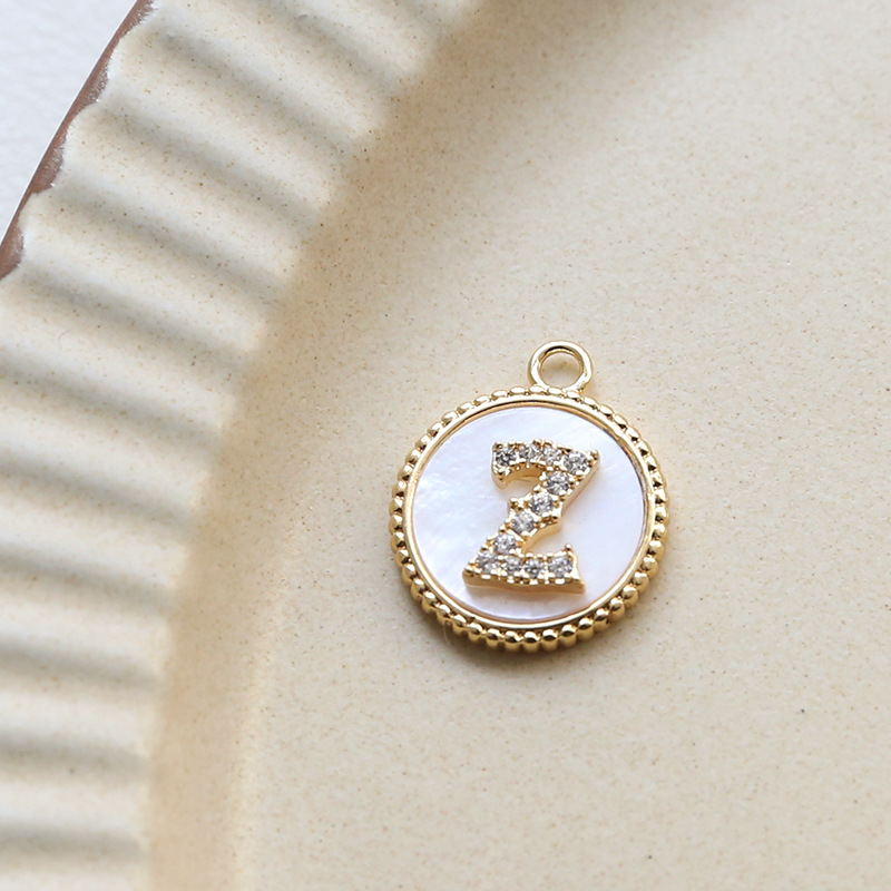 3g Weight Shell, Zircon Inlay Material Charms, Jewelry Accessories Classification 1 Piece Quantity Copper Material Round, Letter Pattern Plating, Inlay Design Simple Style Style 1 Piece Copper Shell Zircon Round Letter 32
