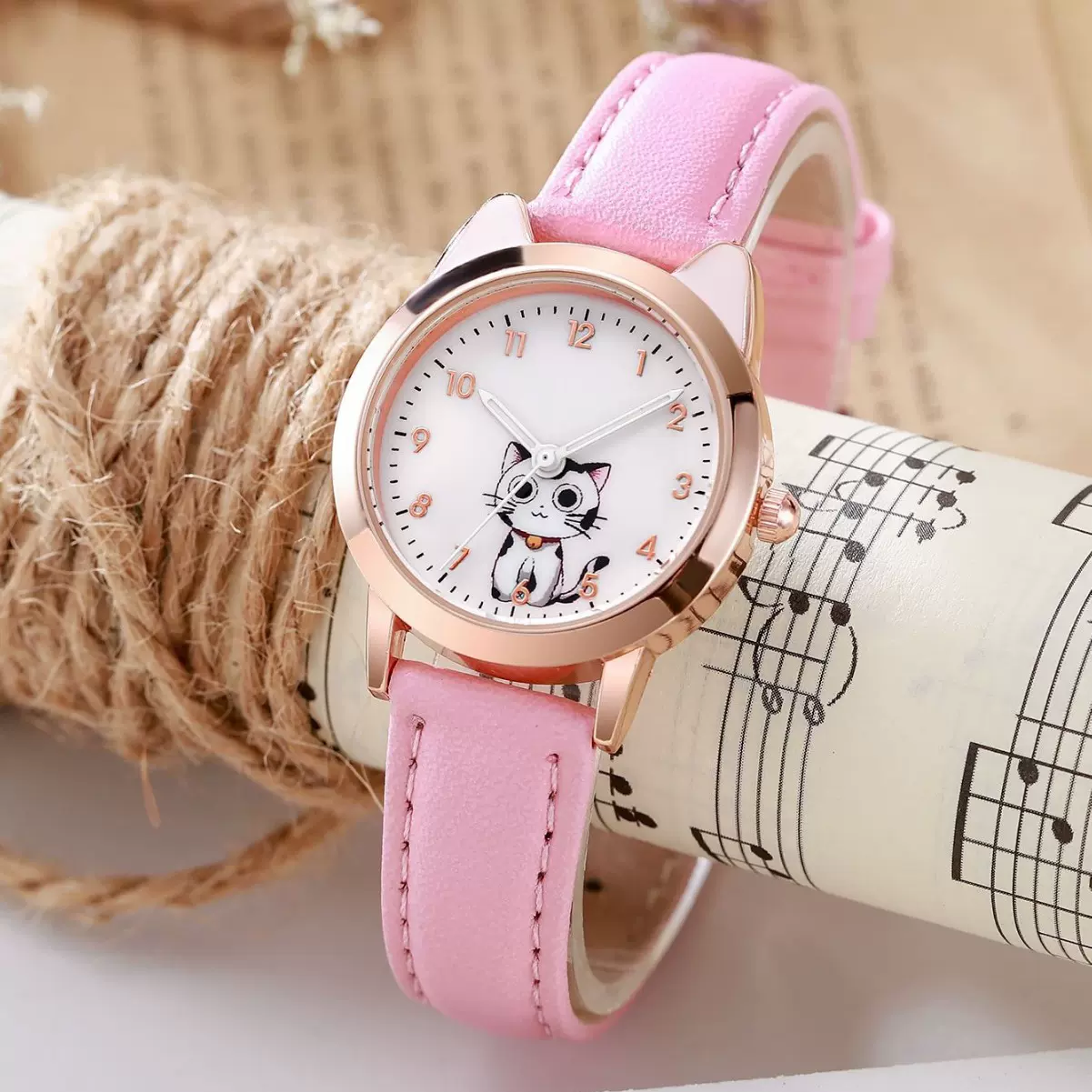 定制可爱卡通指针式电子防水手表学生公务员考试静音机械石英手表