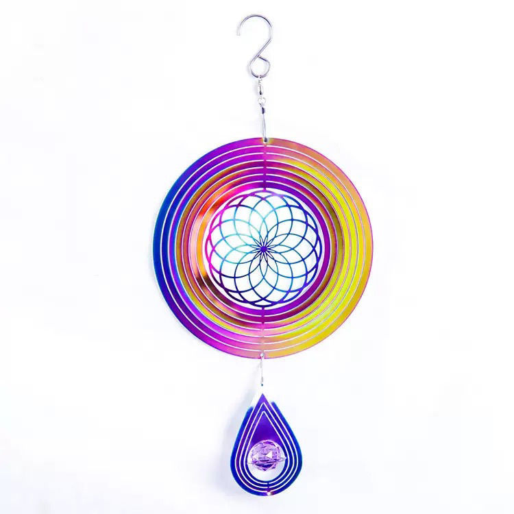 3d mandala vindspil rustfrit stål roterende zen havepynt_voghion.com