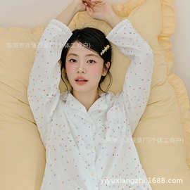 【A类双层纱】秋冬新款酸奶星星睡衣女 蕾丝翻领休闲女士家居服