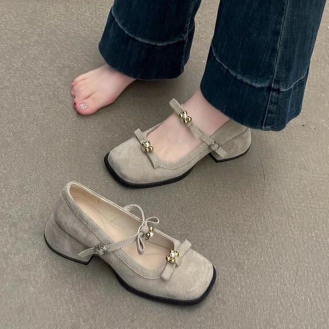 Leopard Print Mary Jane Chunky High Heels for Women 2025 Spring New French Style with Skirt Shallow Fashion Single Shoes