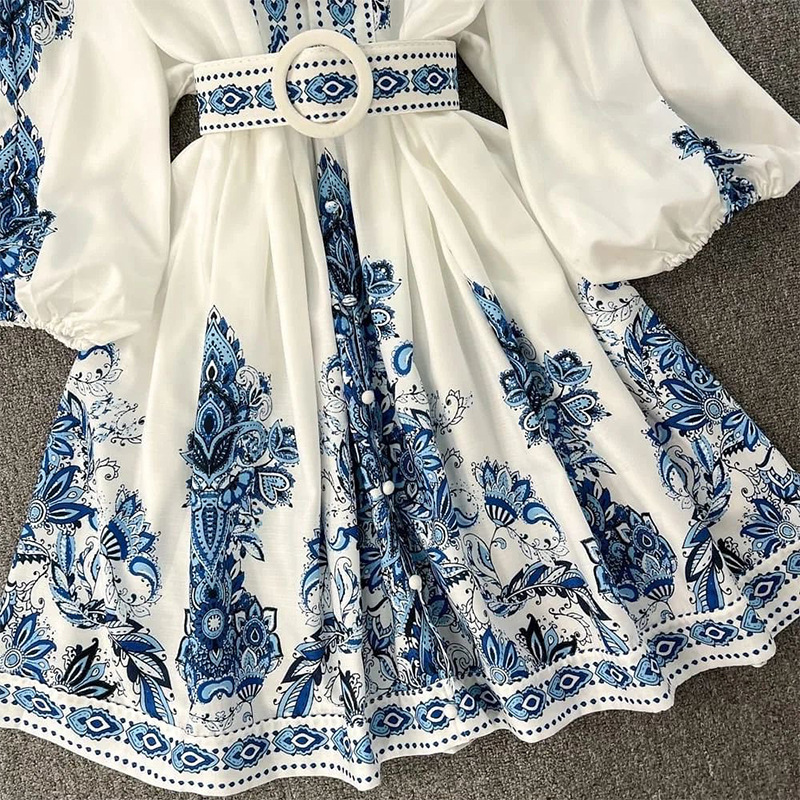 Frau Normales Kleid Bohemien V-ausschnitt Drucken Taste Lange Ärmel Blume Knielang Ferien Täglich display picture 3