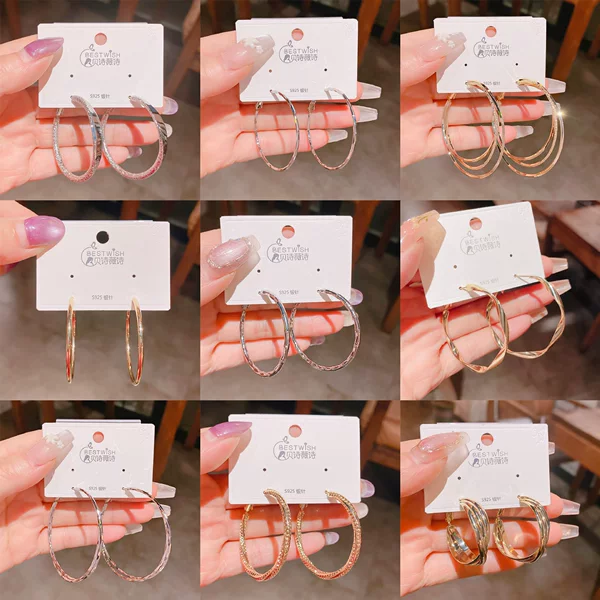 [Geometric Glossy] Gold-Plated Quality Hoop Glossy Silver Needle Earrings Ins Style High-End Cold Square Earrings