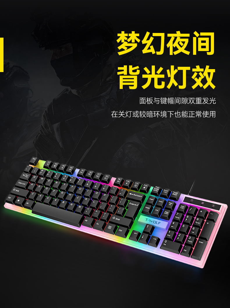 T-WOLF TF240 oyun klavyesi, mouse, kulaklık ve mouse pad seti dörtü bir arada İspanyolca versiyonu