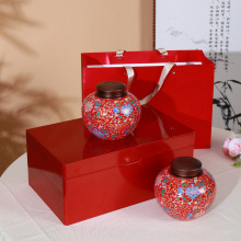 钛合金盖茶叶罐珐琅彩陶瓷木盒包装红茶绿茶礼盒通用礼品定 制