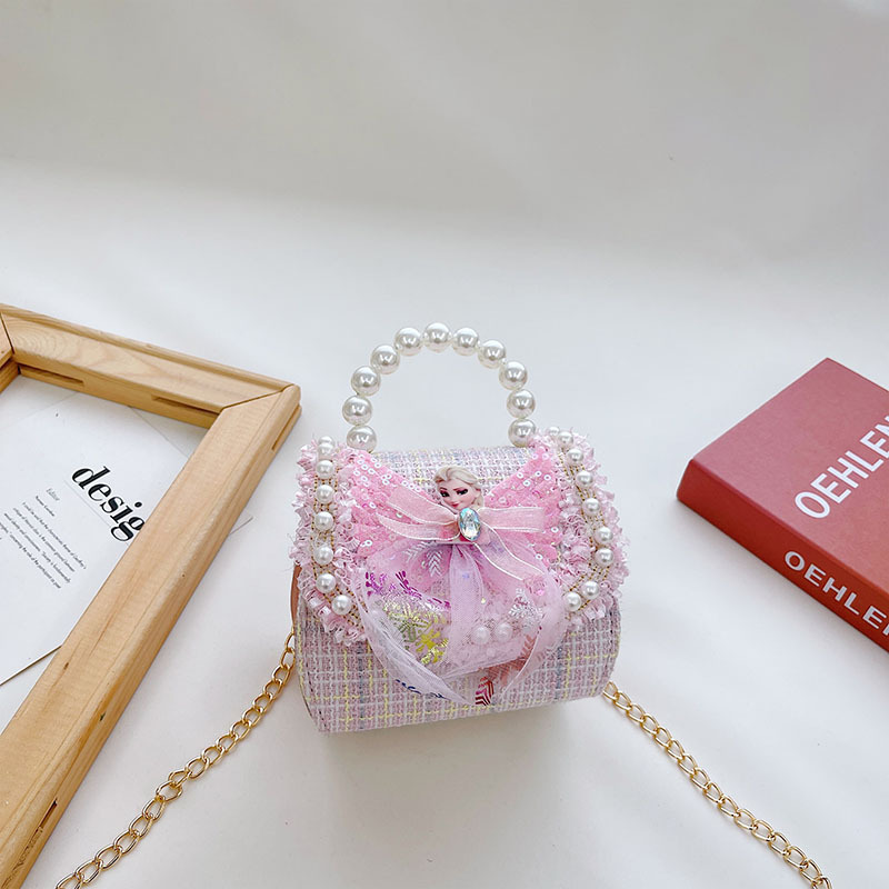 Bolsos infantiles niñas princesas niñas mochilas de hombro estilo caricatura encantador bolso de perlas de cadena