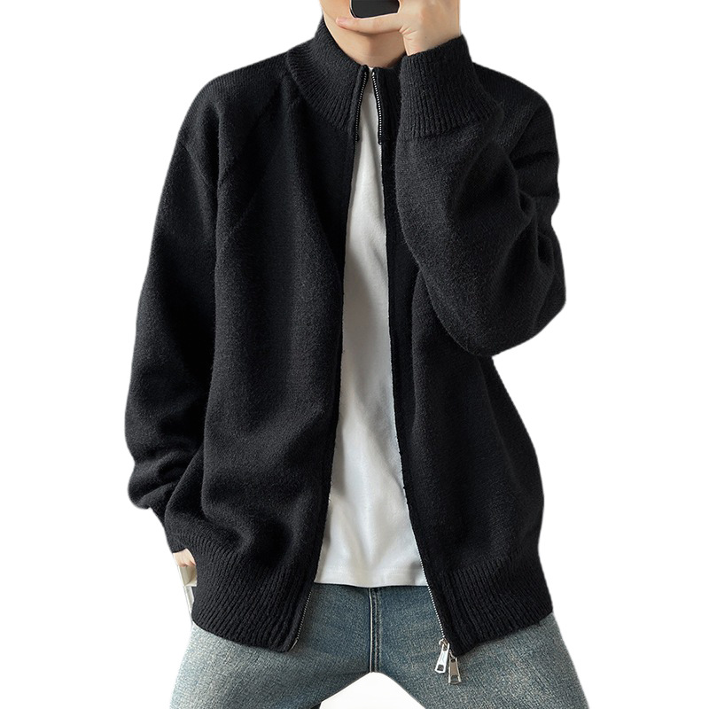Explosiones transfronterizas de tamaño europeo de gran tamaño de cuello de pie cardigán chaqueta suéter de punto suéter de hombre doble cremallera fábrica al por mayor