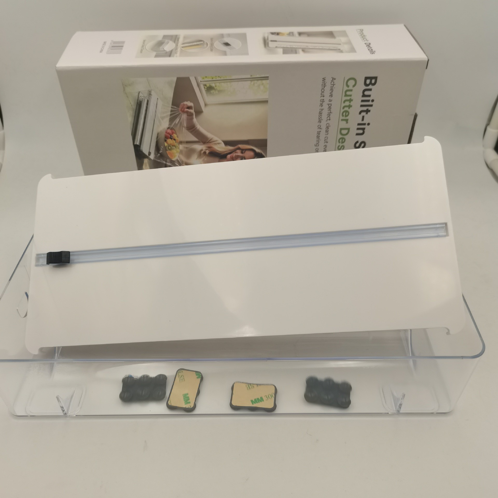 2-in-1 cling film and aluminum foil cutter, paper and plastic wrap storage cutting box