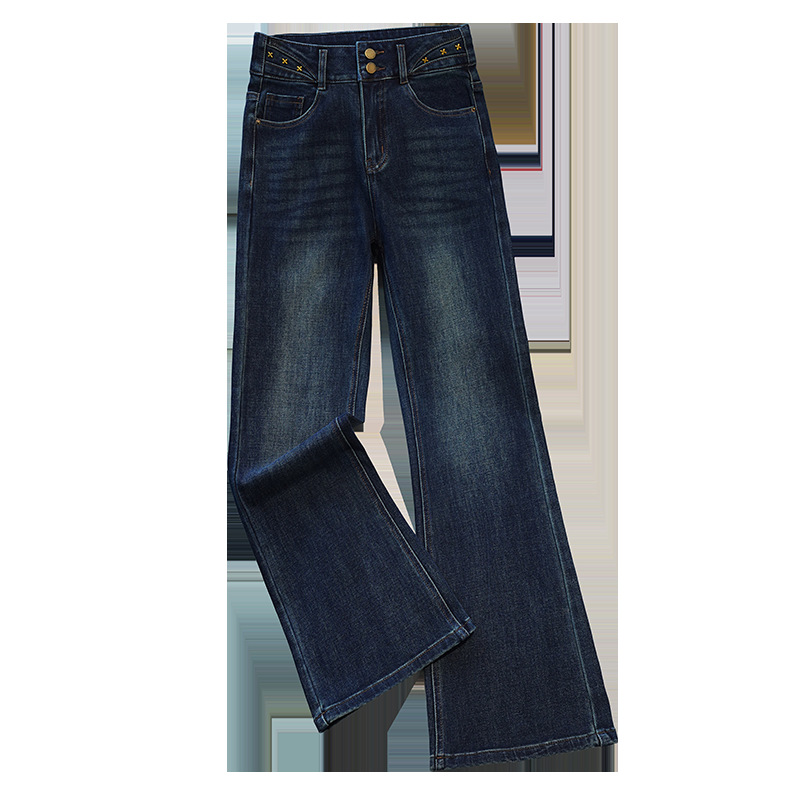 复古牛仔微喇裤女春秋新款高腰显瘦修身弹力马蹄裤外贸垂感喇叭裤