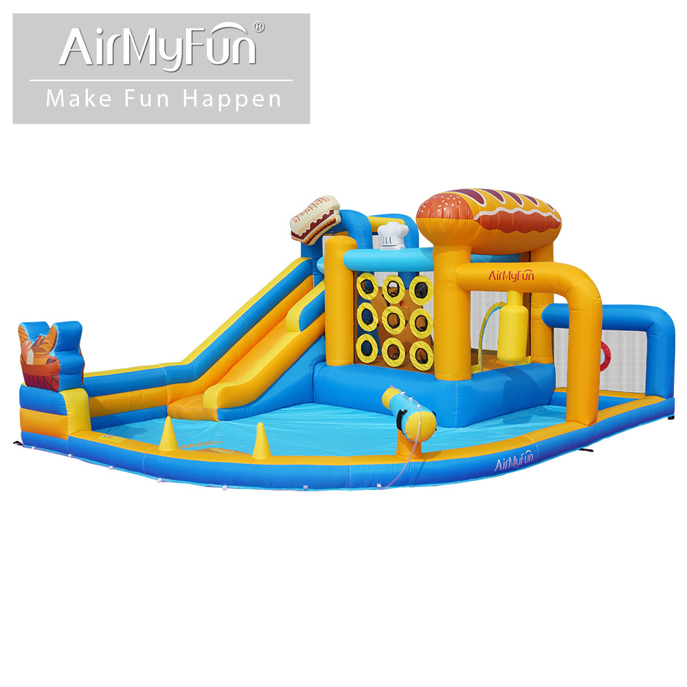 AMF | Hogar para niños castillo pequeño castillo inflable rociado de agua fiesta interior rociado de agua parque infantil tobogán inflable