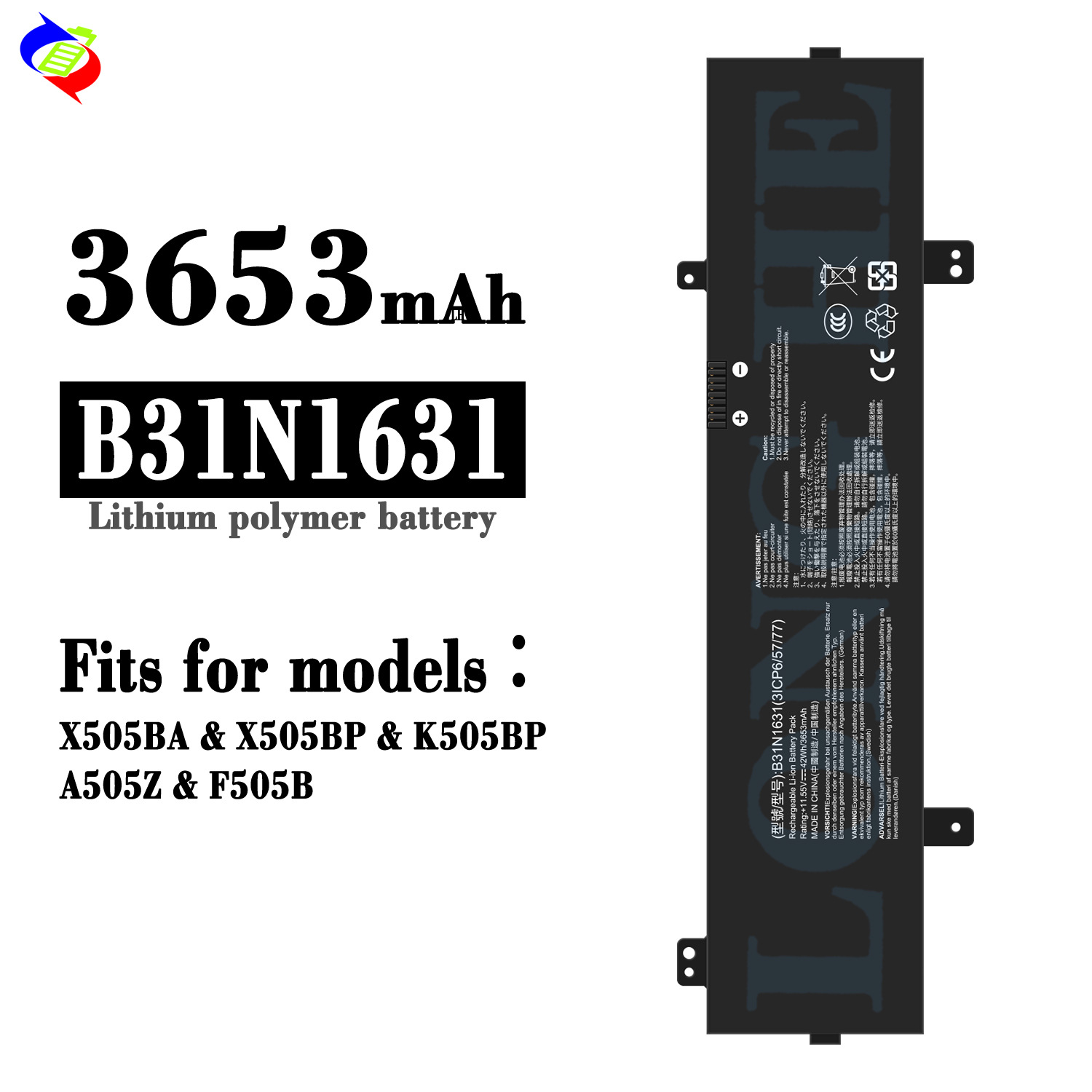 适用于华硕X505BA/X505BP/K505BP/A505Z/F505B笔记本电池B31N1631