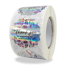 500/卷3.8厘米卷裝彩虹鐳射感謝購買商業裝飾不乾膠貼紙標籤