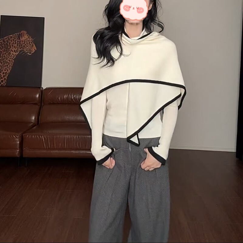 Wool in Stock, Genuine Two-Piece Triangular Women's Shawl Design Knit Top Wool in Stock, Genuine Two-Piece Triangular Women's Shawl Design Knit Top
