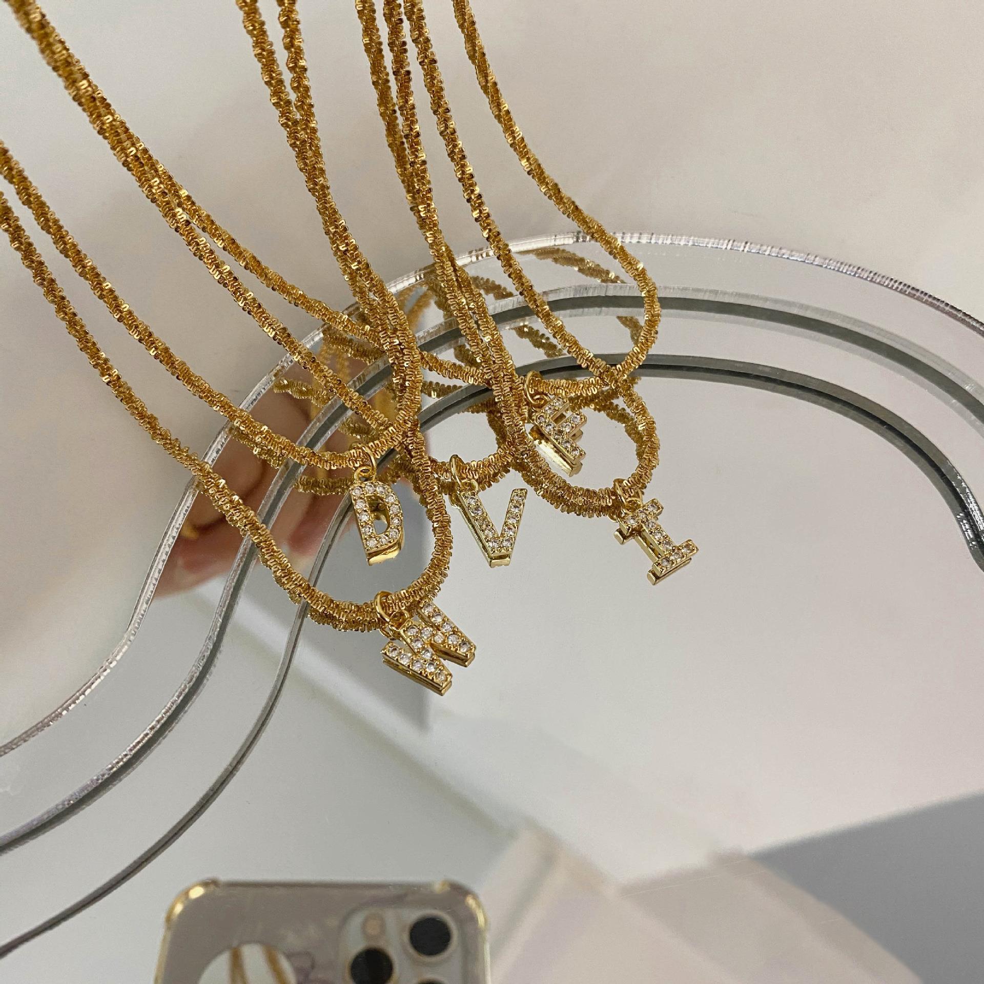 10g Weight Zircon Inlay Material Pendant Necklace Classification 1 Piece Quantity Holiday, Daily Occasion Titanium Steel Material Letter Pattern Women's Gender Plating, Inlay Design Simple Style, Classic Style Style Simple Style Classic Style Letter Titanium Steel Plating Inlay Zircon Pendant Necklace 无