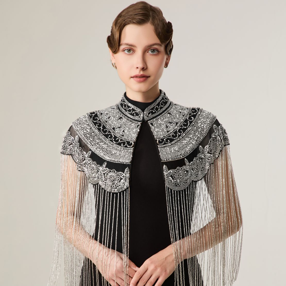 Sequin Shawl 2026 European and American Retro Banquet Handmade Tassel Outerwear Versatile Beaded Cape Amazon Cross-Border
