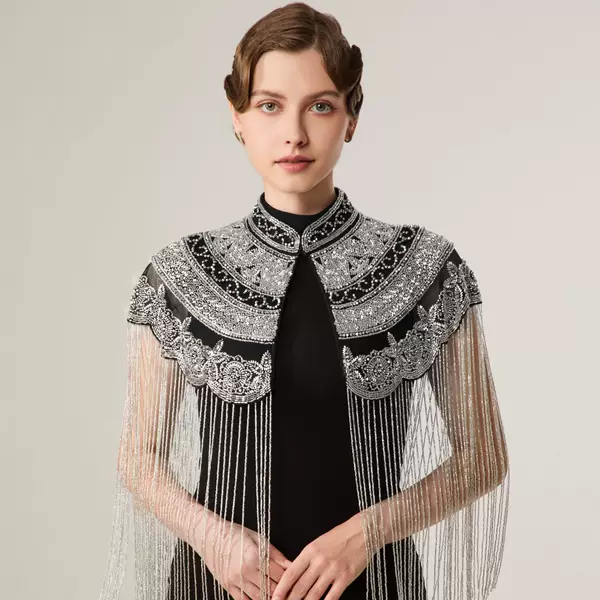 Sequin Shawl 2026 European and American Retro Banquet Handmade Tassel Outerwear Versatile Beaded Cape Amazon Cross-Border