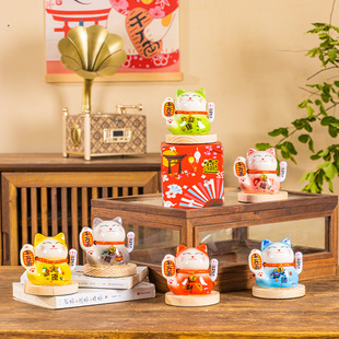 Ceramic Solar Lucky Cat Automatic Waving Hand Home Living Room Shop Opening Car Small Ornaments