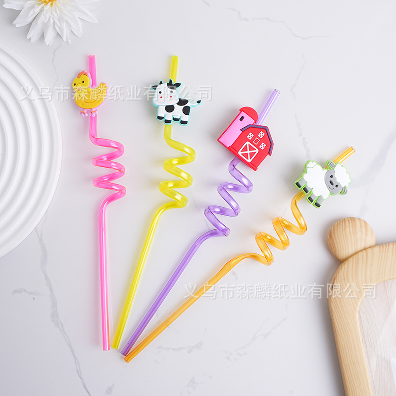 Transfronterizo Amazon dibujos animados forma paja creativa fiesta de cumpleaños decoración espiral curvado arte paja al por mayor