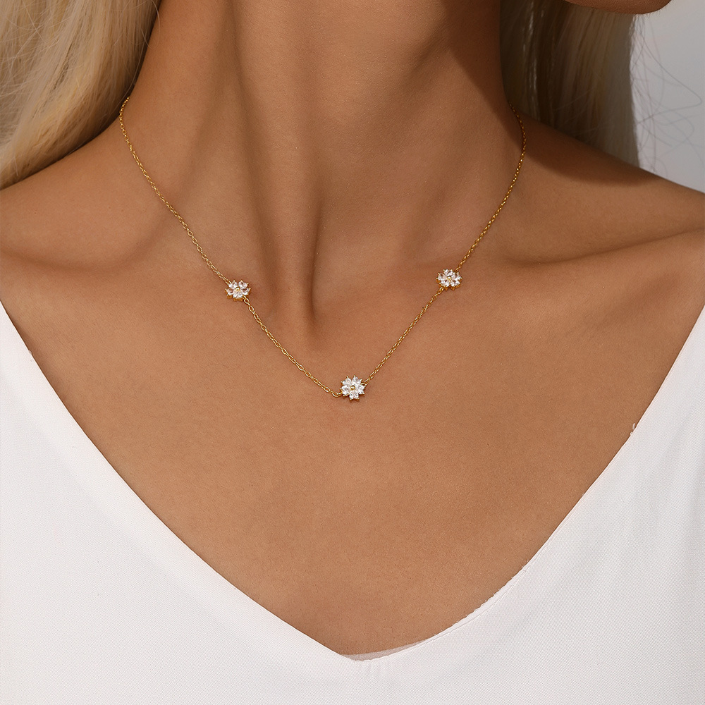 Necklace Classification 925 sterling silver Chain Material 925 Sterling Silver Zircon Cable Chain Inlay Flower Necklace