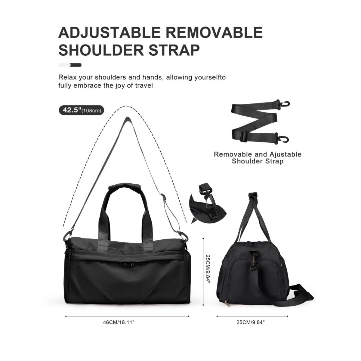 Bolsa de gimnasio unisex con compartimento para zapatos, bolsa de deporte, impermeable, para viajes y yoga_voghion.com