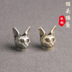 純銅貓頭繩墜創意招財貓箱包吊墜財布扣DIY配件背雲刀墜銅器批發