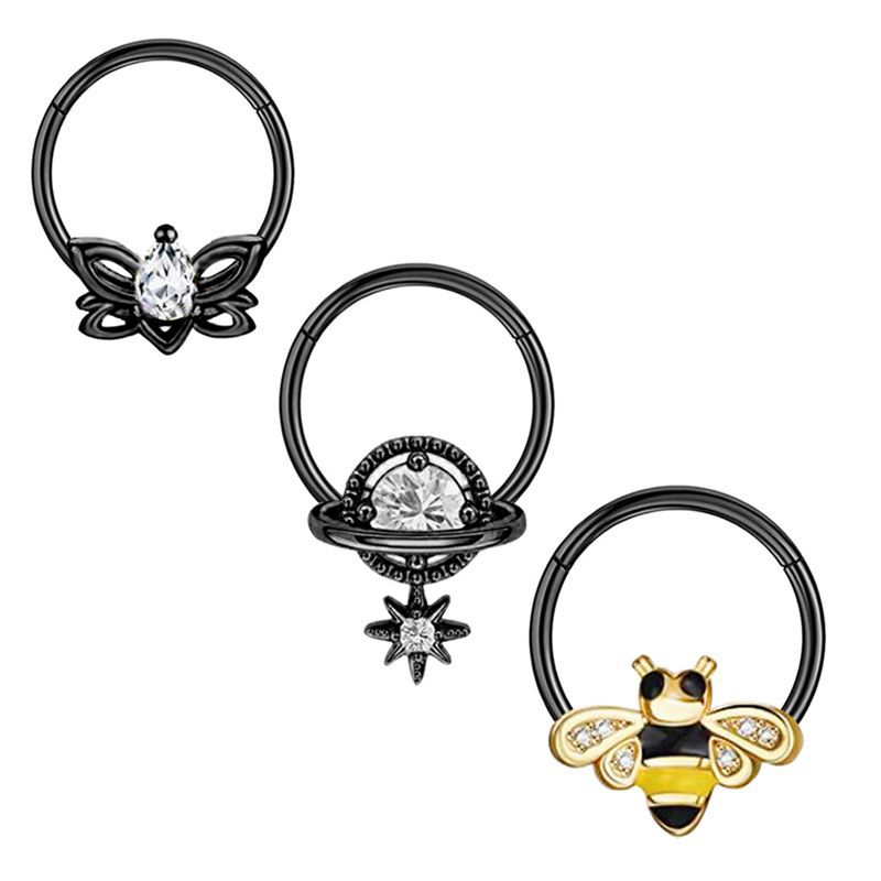 Star Flower Nose Clip Set 3 Pieces Stainless Steel Plated Nose Ring Nose Stud Piercing Jewelry detail image 11